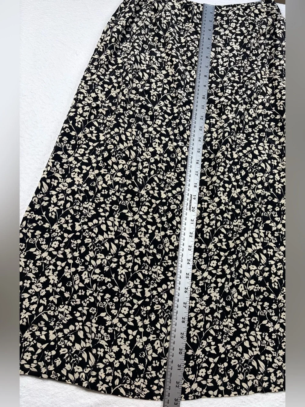 Real Clothes Saks Fifth‎ Avenue Black Silk Maxi Skirt with Cream Floral Print